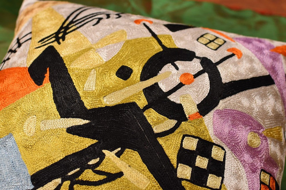 Kandinsky On White III Decorative Pillow Cover Handembroidered Art Silk 18x18"
