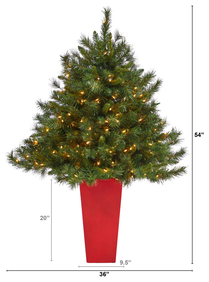 4.5' Wyoming Mixed Pine Faux Xmas Tree W/Lights & Bendable Branches, Planter
