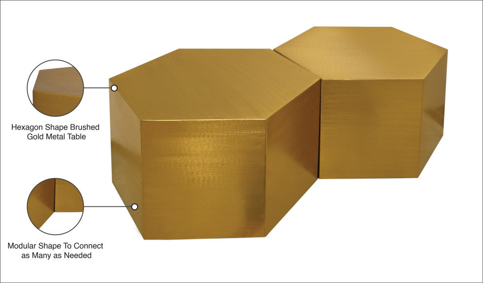 Hexagon Coffee Table, Brushed Gold, 2 Piece