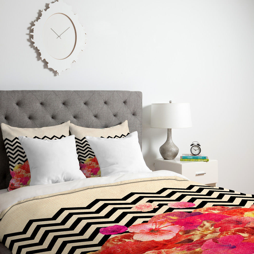 Deny Designs Bianca Green Chevron Flora 2 Duvet Cover - Lightweight