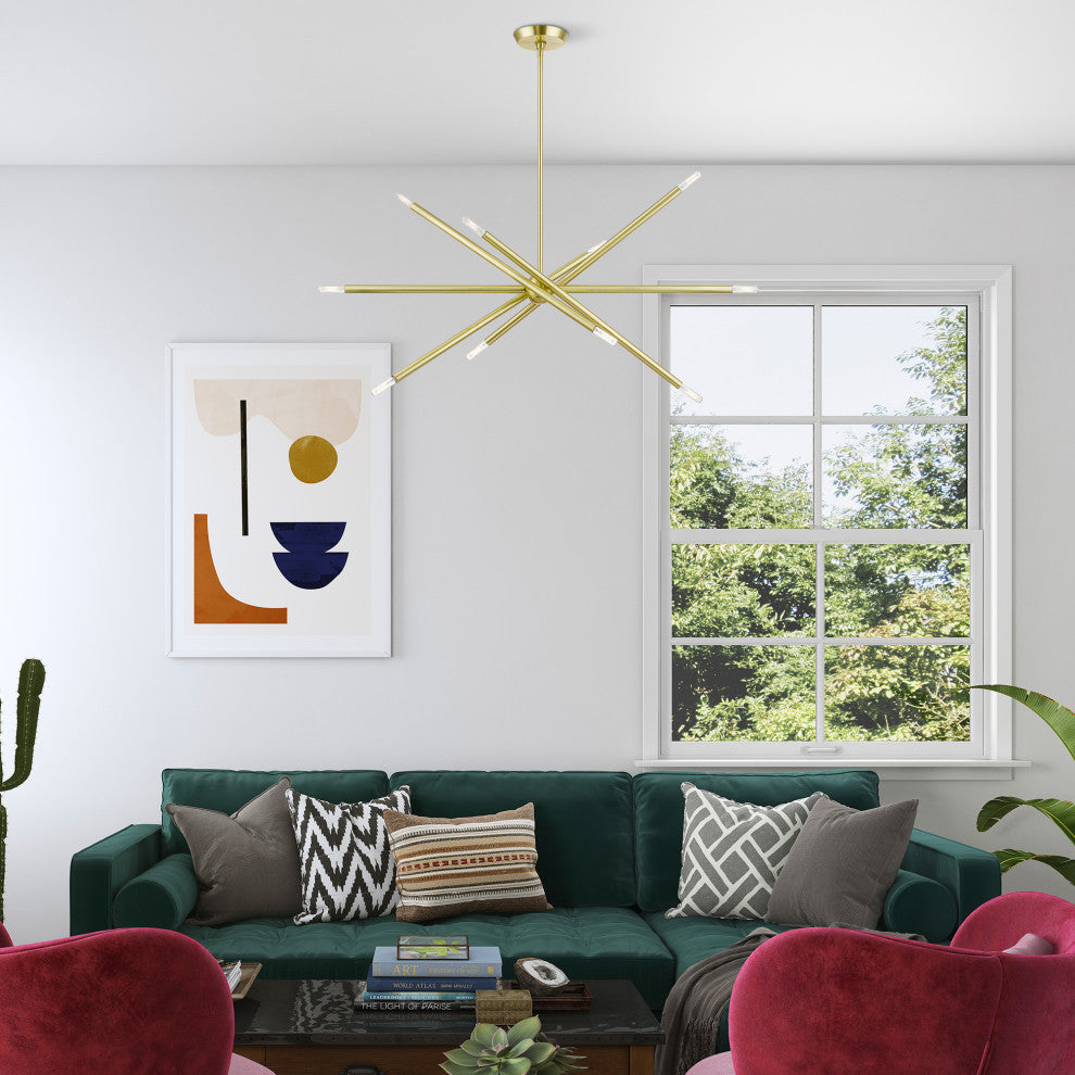 Soho 10 Light Satin Brass Linear Chandelier
