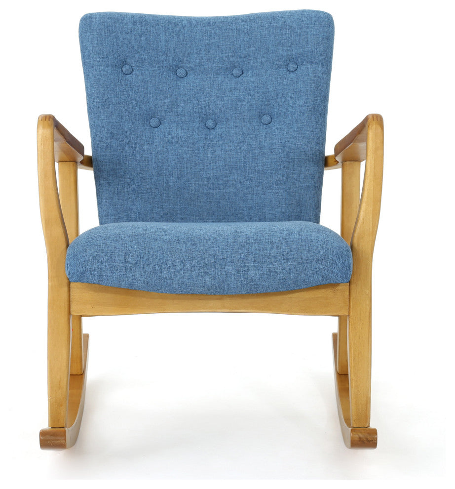 GDF Studio Collin Mid Century Fabric Rocking Chair, Muted Blue