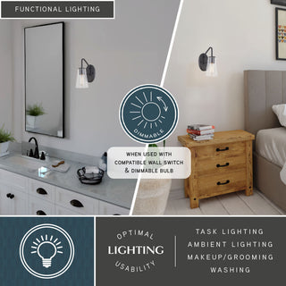 Beverly 1 Light Matte Black Bathroom Vanity Wall Sconce Fixture Clear Glass