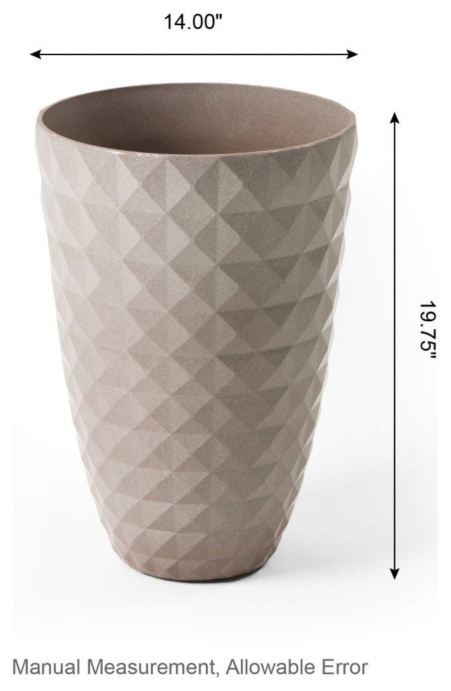 Set of 2 Eco-Friendly PE Faux Ceramic Textured Planters, Sand Beige