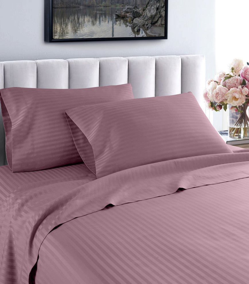 600 Thread Count 100% Cotton Stripe Sheet Set, Purple, King
