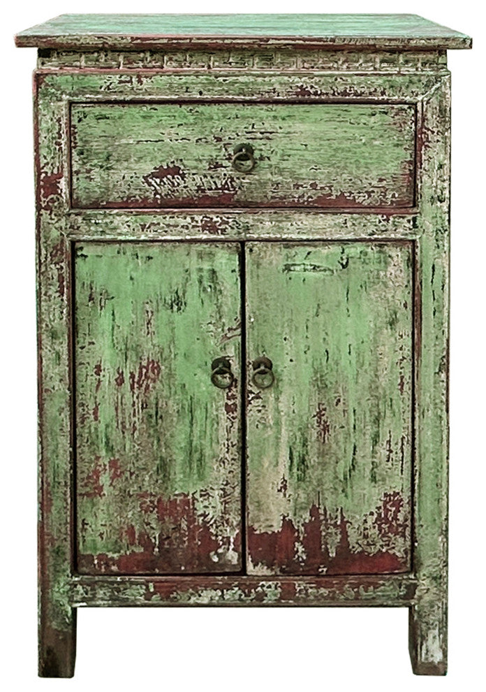 Distressed Pastel Light Green 2 Doors End Table Nightstand