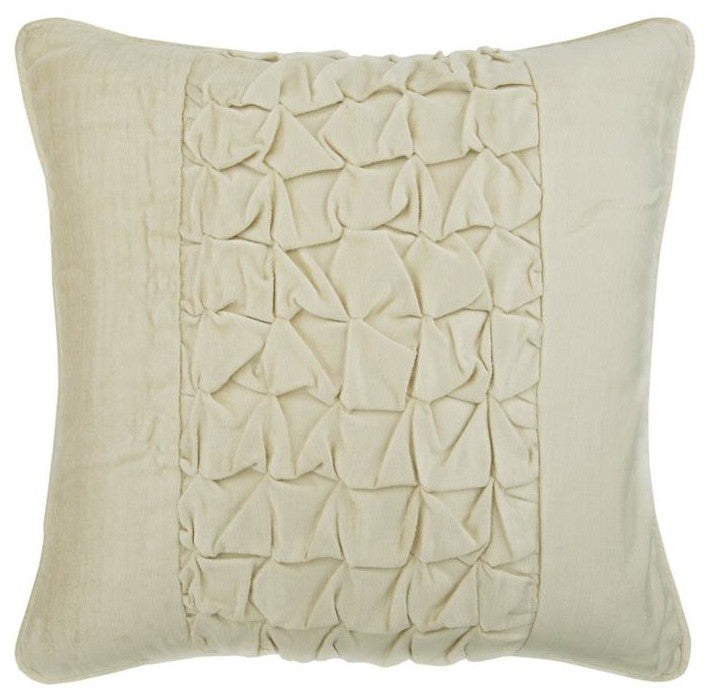 Decorative Textured Ivory Velvet Knotted 20"x20" Pillow Cover, Knotted Ivory