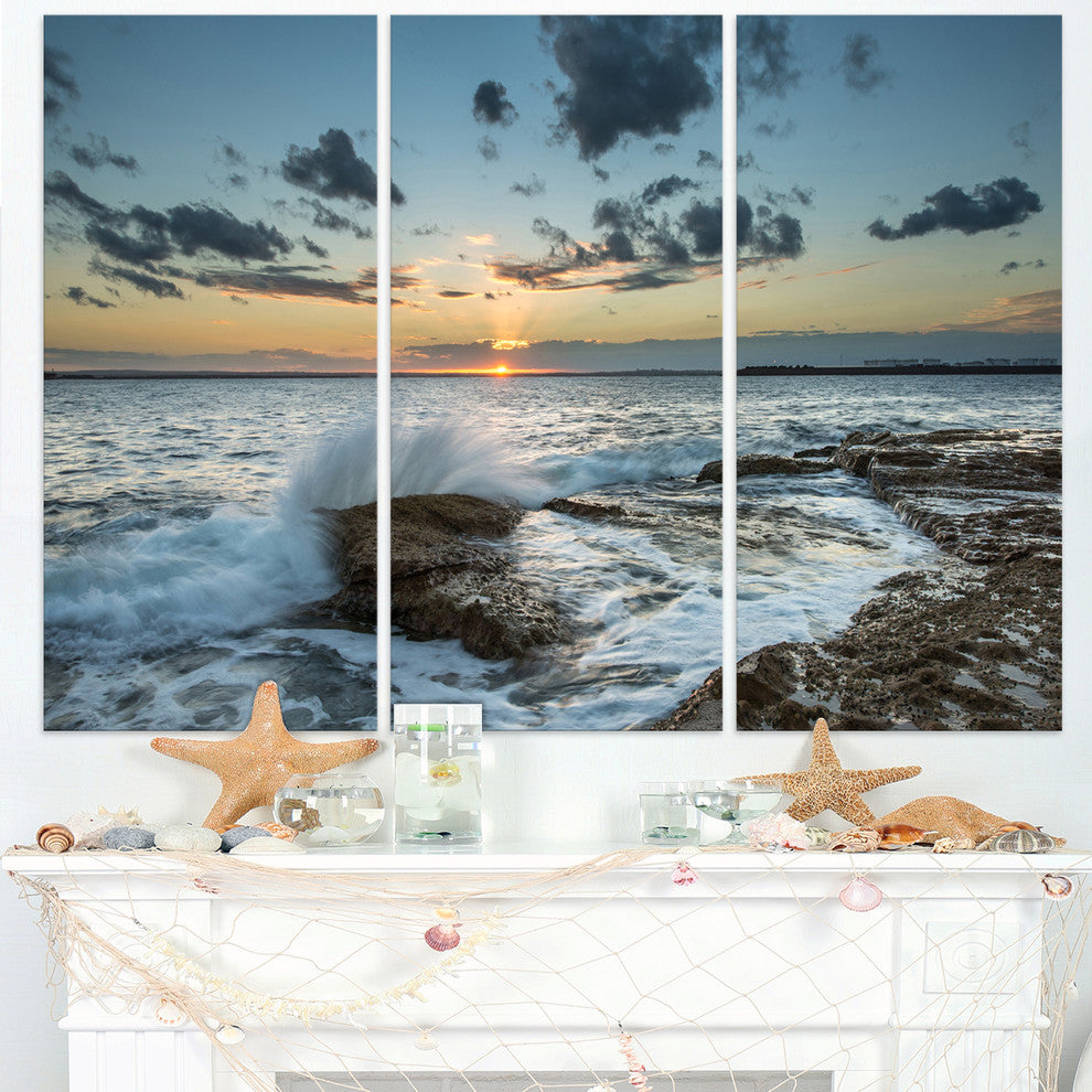 "Bright Sydney Sunset Over Sea" Canvas Wall Art, 3 Panels, 36"x28"