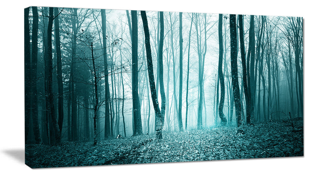 Turquoise Colored Magic Forest, Modern Forest Canvas Art, 32"x16"