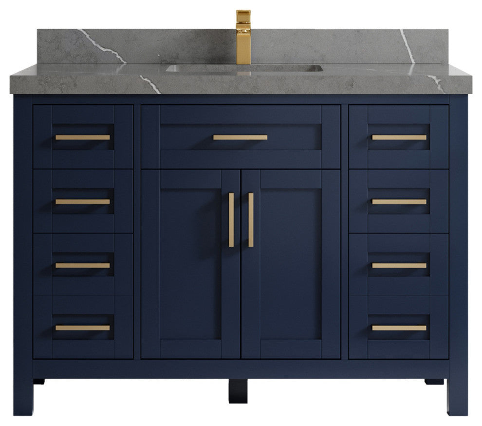 Cambridge 48 Single Sink Bath Vanity in Hale Navy Blue 2" Piatra Gray
