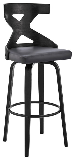Gayle 30" Swivel Cross Back Grey Faux Leather and Black Wood Bar Stool