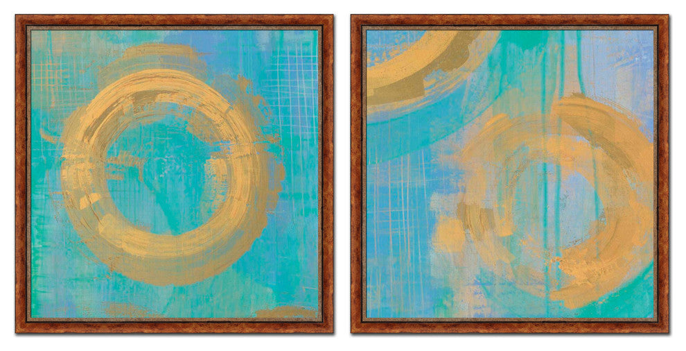 "Golden Circles Set Of Two Pictures" By Melissa Averinos, Framed Wall Art