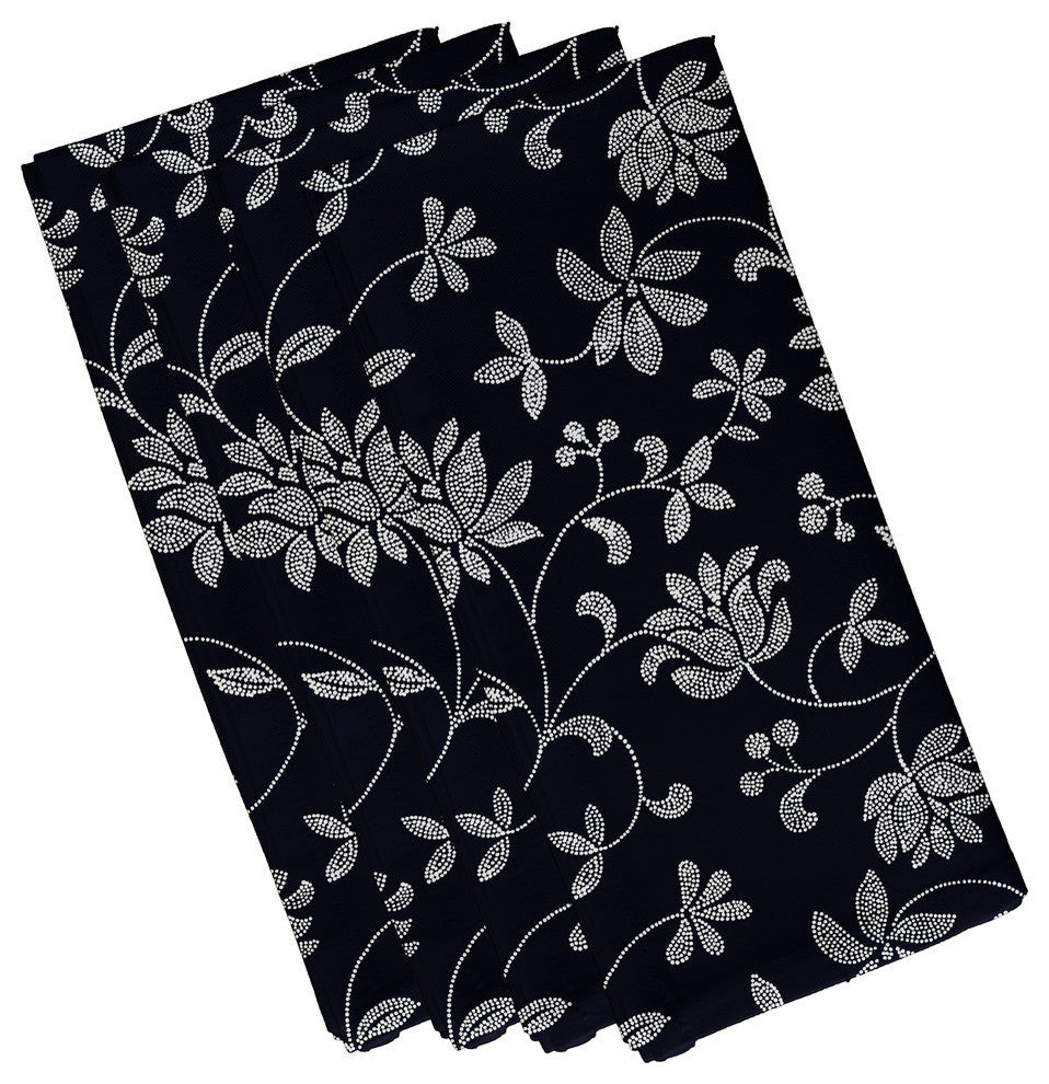 Traditional Floral, Floral Print Napkin, Navy Blue, Set of 4