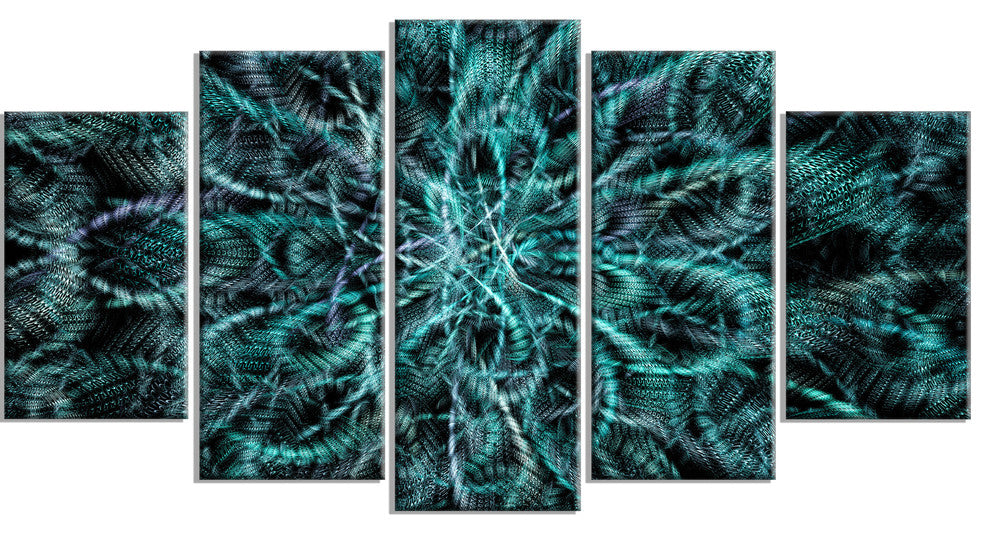 Unusual Starry Fractal Metal Grill, Abstract Canvas Wall Art, 60"x32", 5 Panels