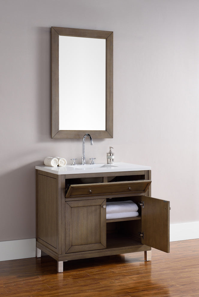 James Martin 305-V36-WWW-3CAR Chicago 36" Vanity with Carrara Marble Top