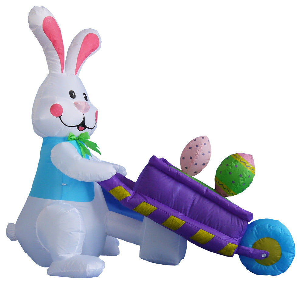 Easter Inflatable Rabbit Pushing Wheelbarrow With Eggs, 4'' Long