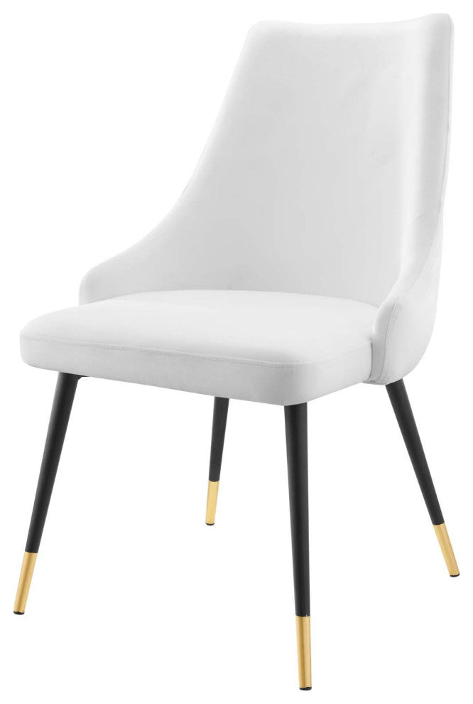 Tufted Side Dining Chair, Velvet, White, Modern, Bistro Restaurant Hospitality