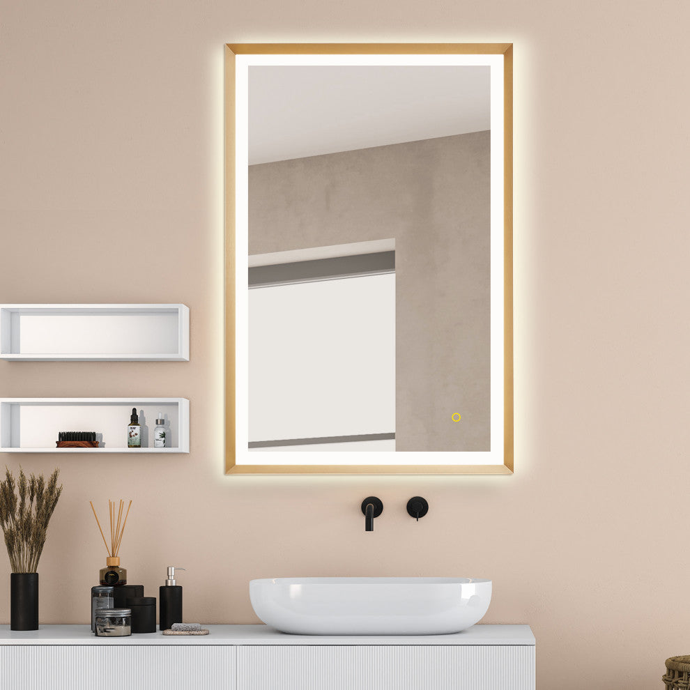 Apollo Anti-Fog Dimmable Vanity, LED Lighted Wall Mirror, Brushed Gold, 24"