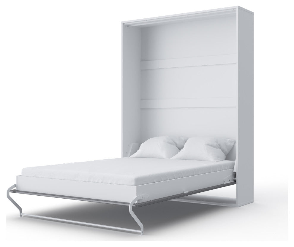 Contempo Vertical Wall Bed, European Twin Size with 2 cabinets, White/Grey