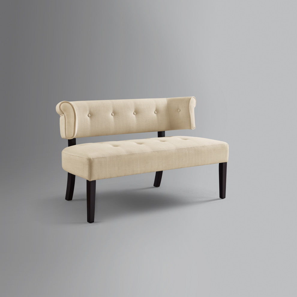 Inspired Home Elisabeth Bench Upholstered, Beige Linen