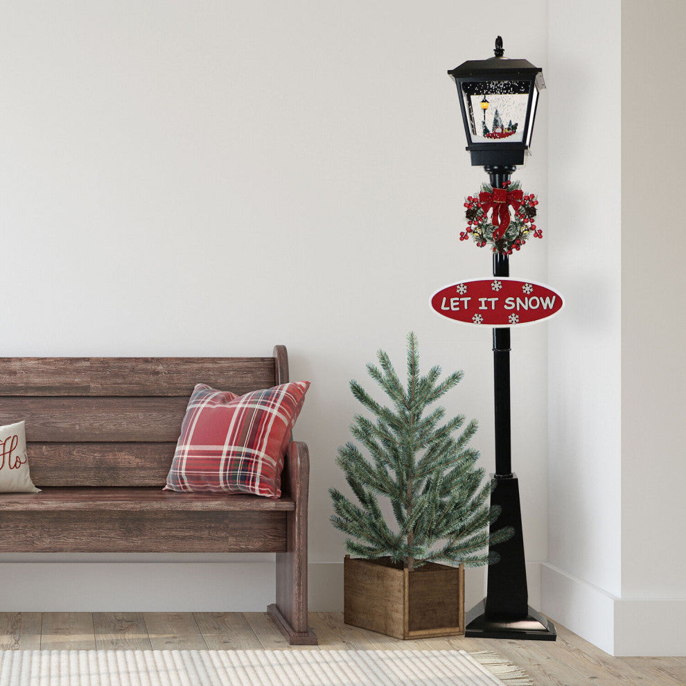 Let It Snow 71" Lamp, Black, Car, 2 Signs, Cascading Snow, Holiday Carols