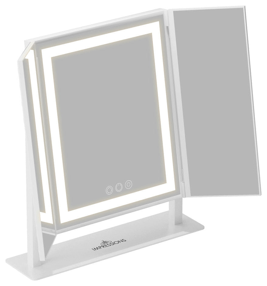 Luxury Trifold LED Tri Tone Makeup Mirror, White
