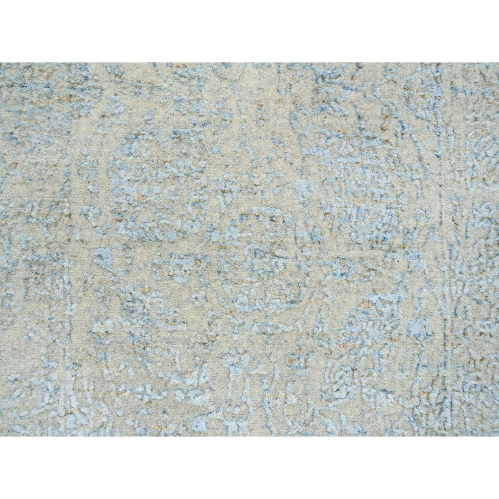 Gray, Tabriz Design, Wool and Silk Jacquard Hand Loomed Runner Rug, 2'7"x12'0"