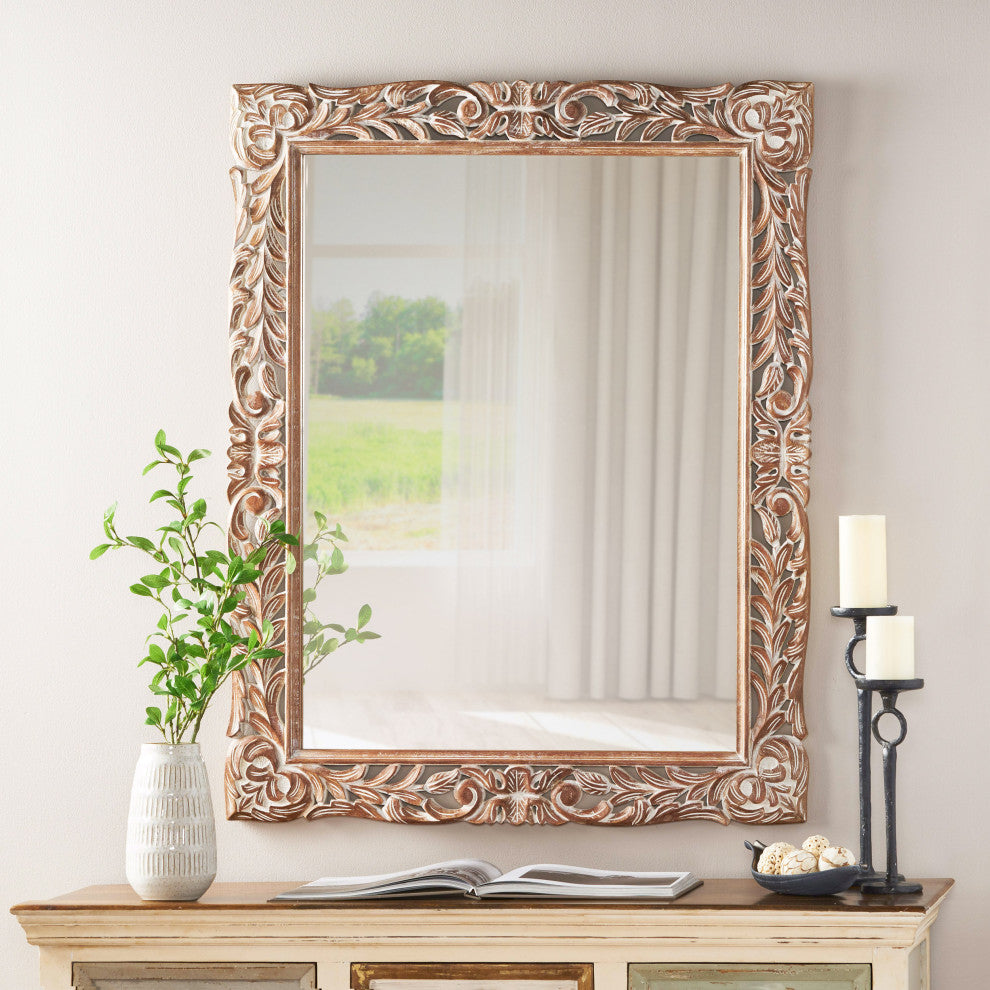 Paula Traditional Mirror With Floral Carved Frame