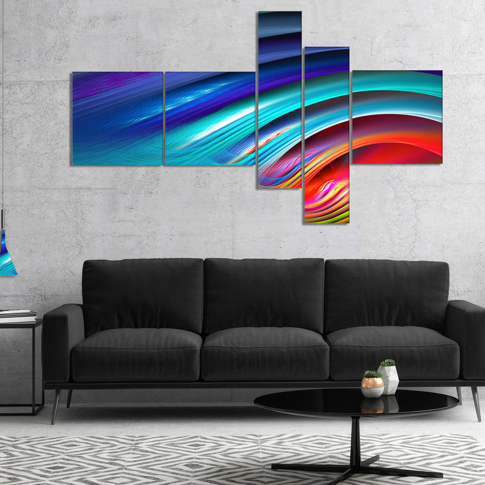 Beautiful Fractal Rainbow Waves, Floral Canvas Art Print, 60"x32", 5 panels