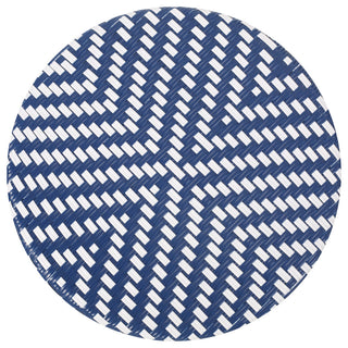 Deshler Outdoor Aluminum French Bistro Table, Navy Blue + White + Bamboo Finish