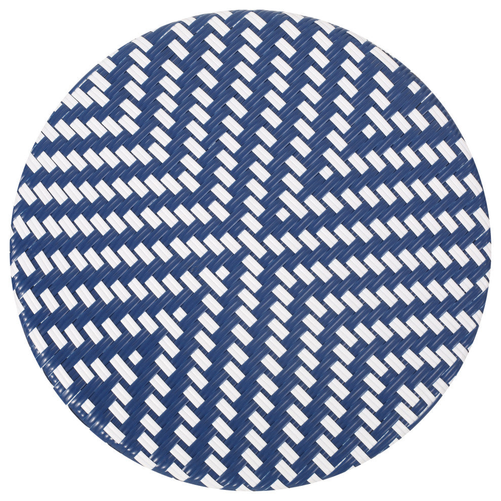 Deshler Outdoor Aluminum French Bistro Table, Navy Blue + White + Bamboo Finish