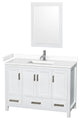48"SGL Bathroom Vanity, White, White Cult. Marble Countertop, Sink, 24" Mirror