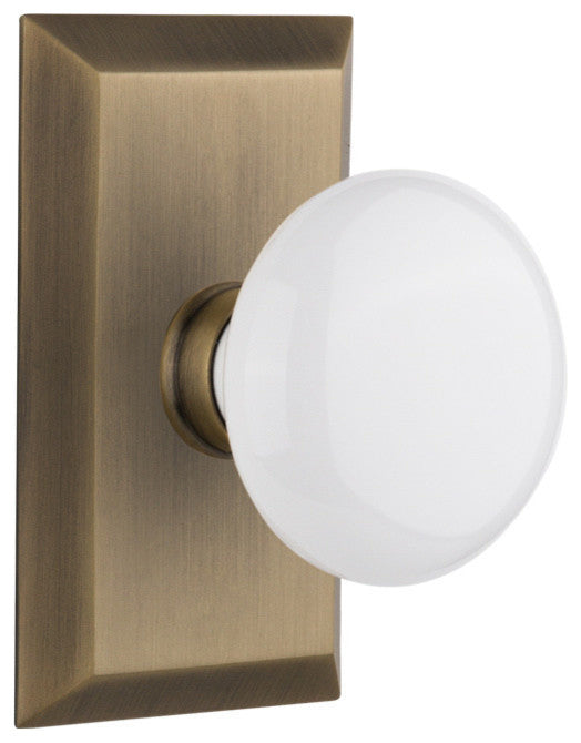 Studio Plate Passage Poreclain Door Knob, Antique Brass