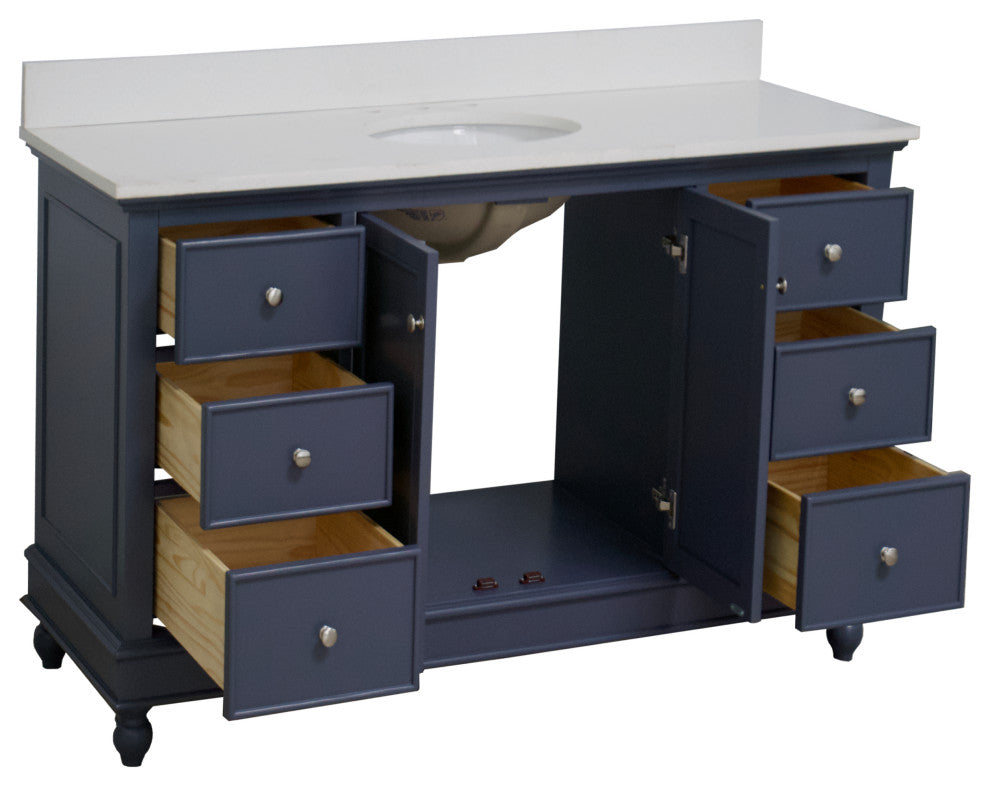 Bella 60" Bathroom Vanity, Marine Gray, Quartz, Single Vanity