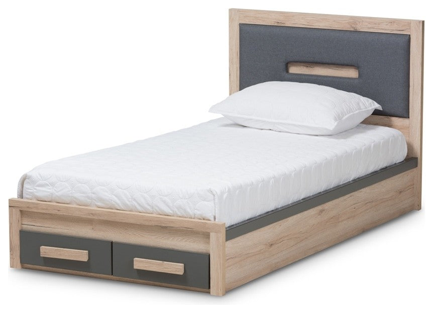 Contemporary Dark Gray and Light Brown 2- Drawer Twin Storage Platform Bed