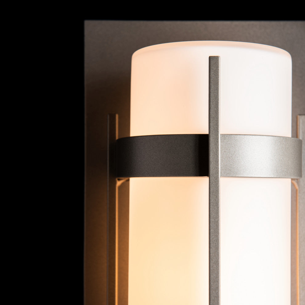 Banded Outdoor Sconce, Coastal Burnished Steel Finish - Opal Glass