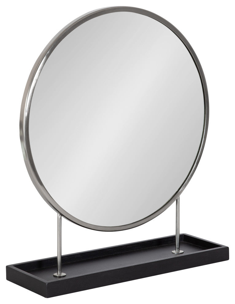 Maxfield Round Tabletop Mirror, Silver, 18x22