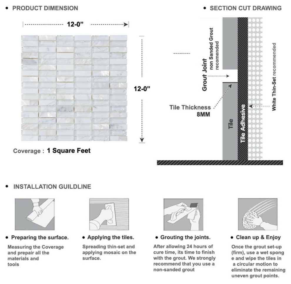 Modket White Crackle Glass Mother of Pearl Shell Stone Mosaic Backsplash TDH8MDR