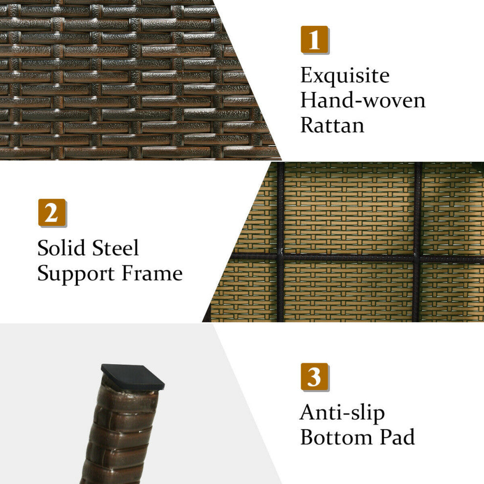 Costway Mix Brown Folding Rattan Side Coffee Table Garden Outdoor Furniture