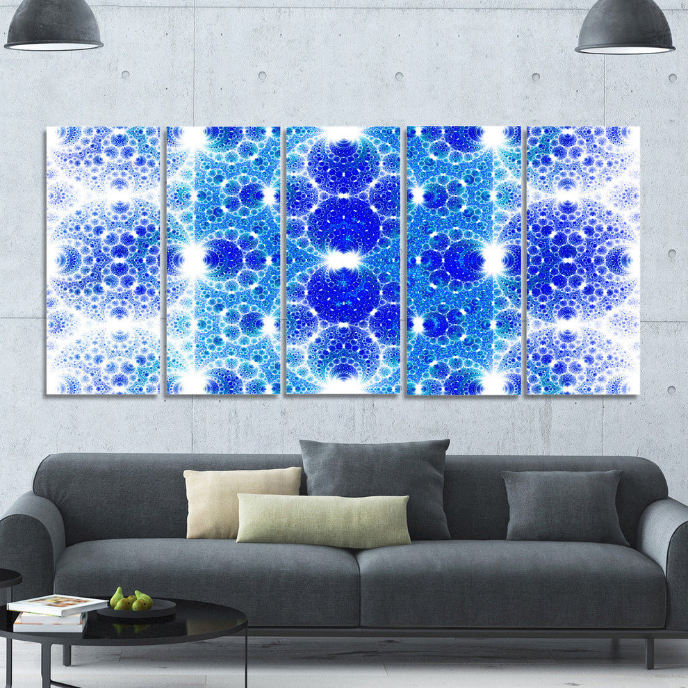 Exotic Blue Fractal Crescent Pattern, Abstract Art on Canvas, 60"x28", 5 Panels