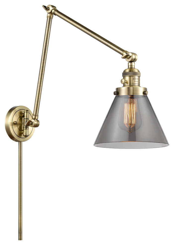 Cone Swing Arm With Switch, Antique Brass, Plated Smoke, Plated Smoke