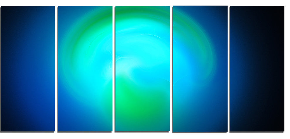 Blue Misty Sphere on Black, Abstract Canvas Art Print, 60"x28", 5 Panels