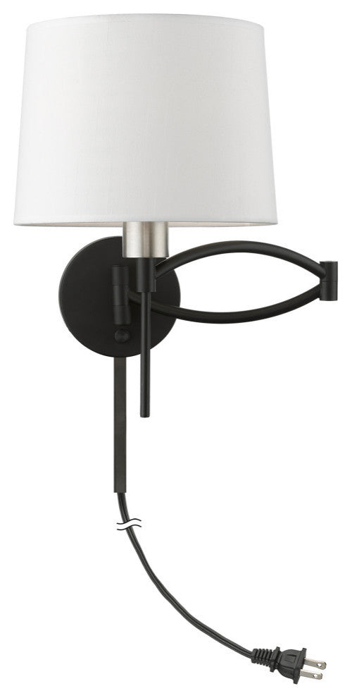 1 Light Black With Brushed Nickel Accent Swing Arm Wall Lamp