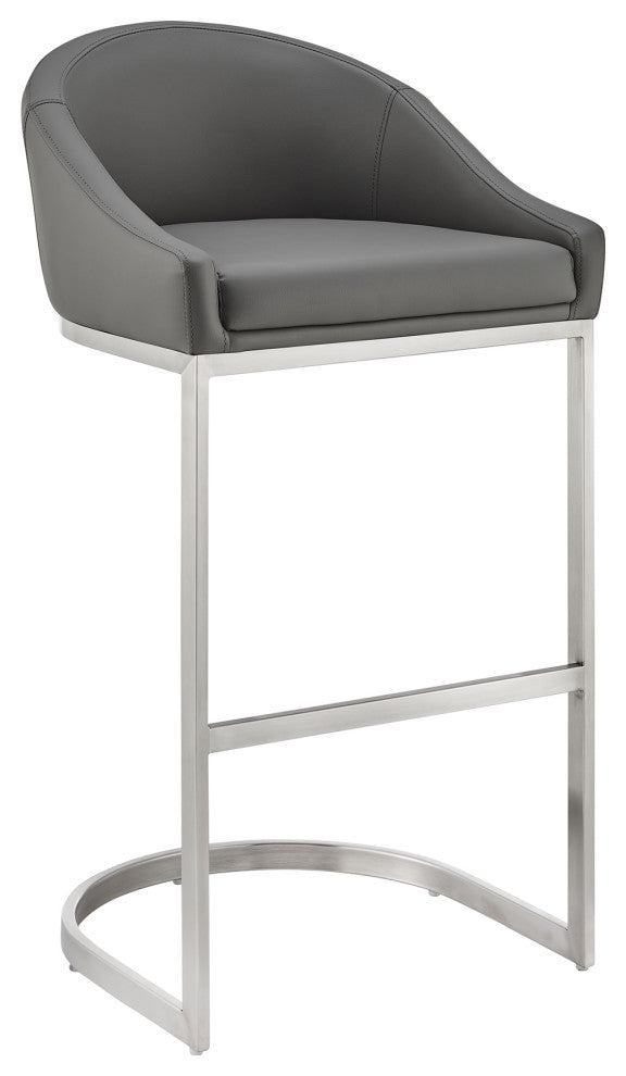 Atherik Counter Stool, Brushed Stainless Steel With Faux Leather, Gray