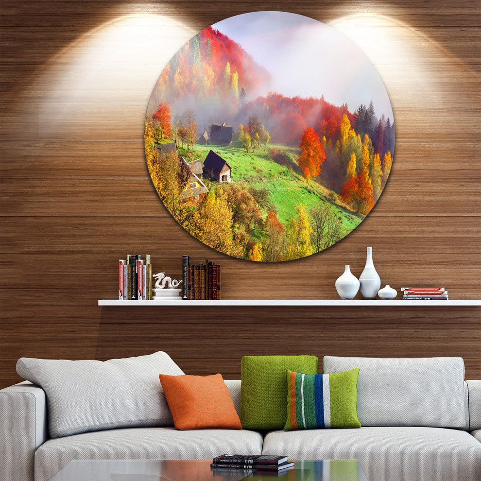 Colorful Mountain Village, Landscape Photo Round Wall Art, 36"