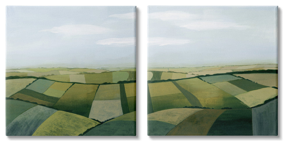 Rolling Hill Farm Crop Landscape Patchwork Grass Fields,24 x 24