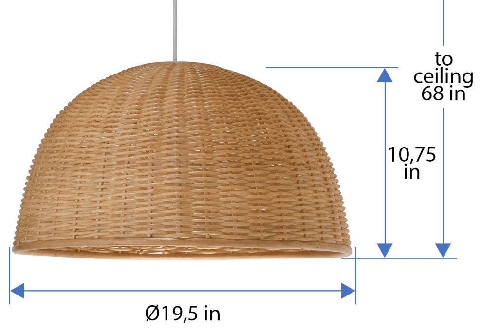Handwoven Wicker Dome Pendant Light, Natural Brown