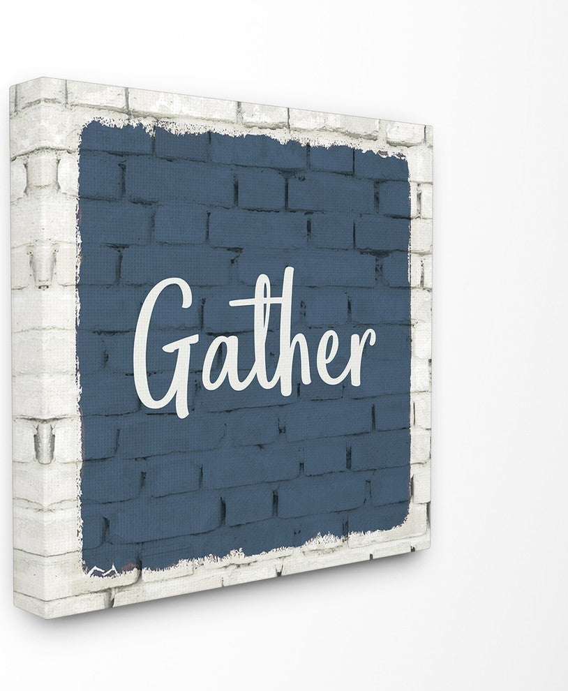 Gather Blue Splash On Bricks Typography Canvas Wall Art, 24"x24"
