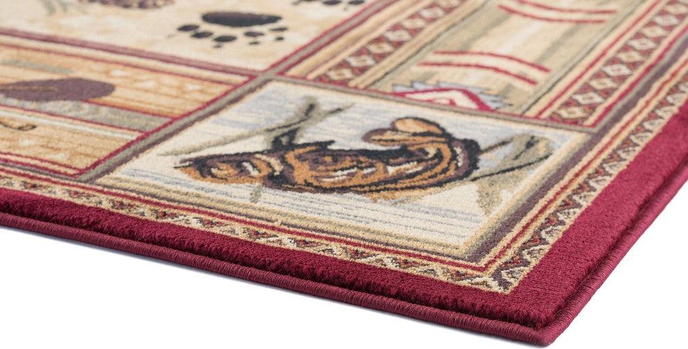 Black Bear Novelty Pattern Lodge Area Rug, Brown, 2'7'' X 7'3''