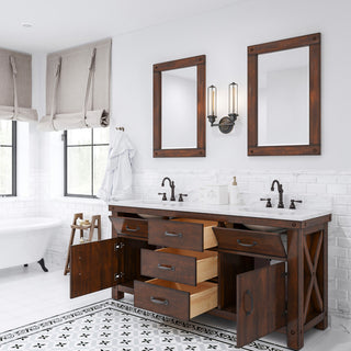 Aberdeen Carrara Marble Countertop Vanity in Rustic Sierra with Mirrors